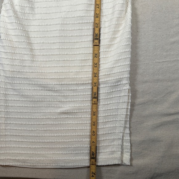 White Form Fitting Bodycon Textured Puff Sleeve Square Neck Midi Dress Side Slit - Picture 6 of 8